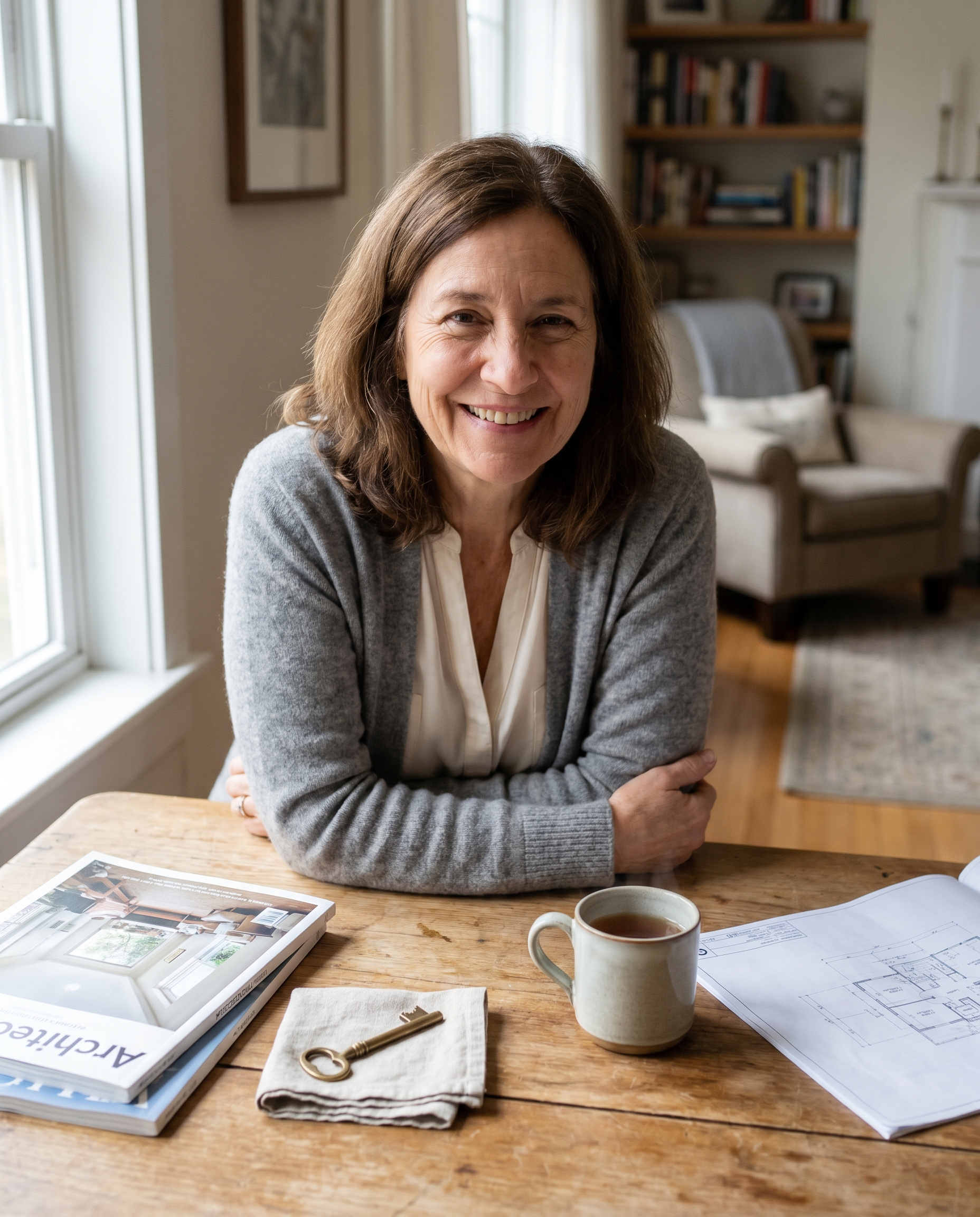 Representatief beeld van Marja als vastgoedadviseur aan tafel